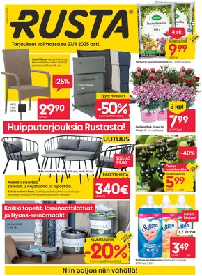 Rusta -luettelo, Riihimäki | Rusta tarjoukset | 2025-04-27T00:00:00.000Z - 2025-04-27T00:00:00.000Z
