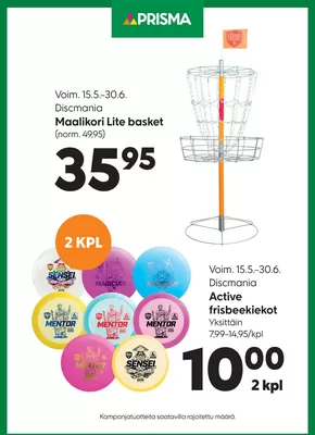 Prisma -luettelo | Prisma frisbeegolf 15.5.-30.6. | 2025-05-15T00:00:00.000Z - 2025-06-30T00:00:00.000Z