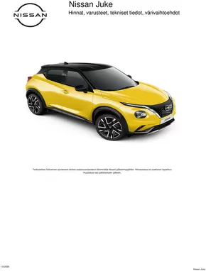 Nissan -luettelo | JUKE Asiakashinnasto 01 06 2025 | 2025-06-05T00:00:00.000Z - 2025-12-31T00:00:00.000Z