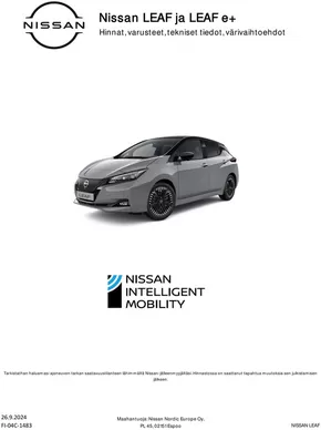 Nissan -luettelo, Iisalmi | Nissan LEAF | 2024-09-27T00:00:00.000Z - 2025-09-27T00:00:00.000Z